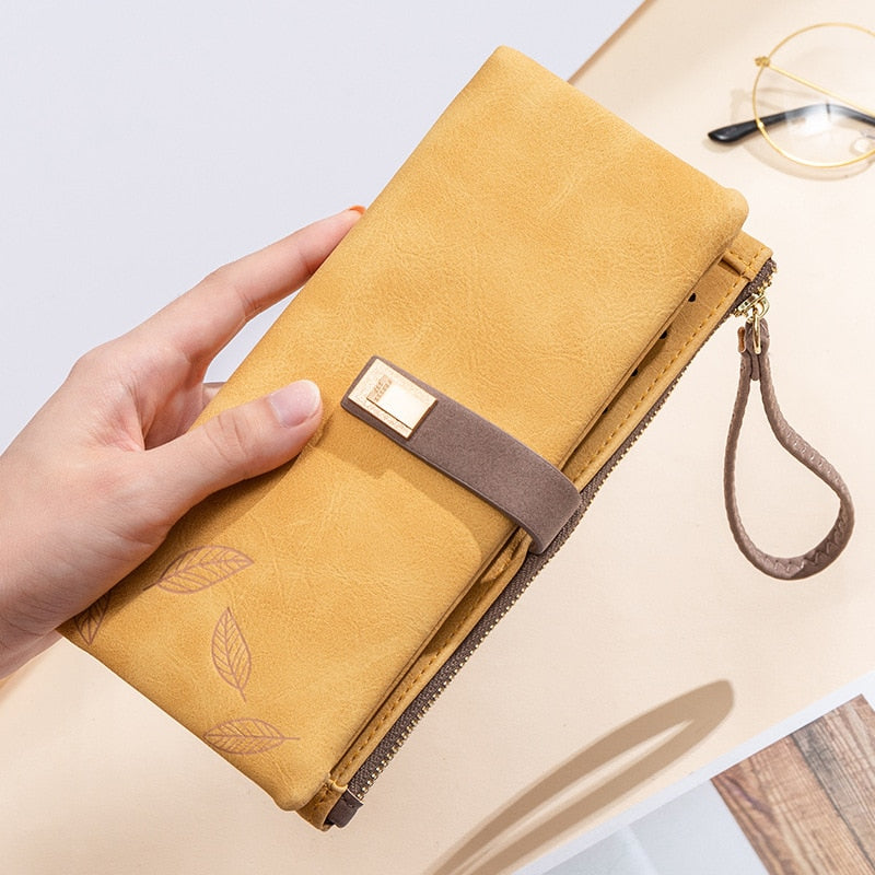 Wristband Long Clutch Wallet Women Soft Leather Card Holder Zipper Cell Phone Pocket Large Capacity Purse Female Wallet Carteras
