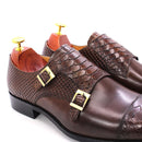 Tamaño 47 Tamaño 13 Zapatos de vestir para hombre Cuero genuino Doble hebilla Monk Correa Hombres Zapatos Estampado de serpiente Cap Toe Zapatos italianos clásicos