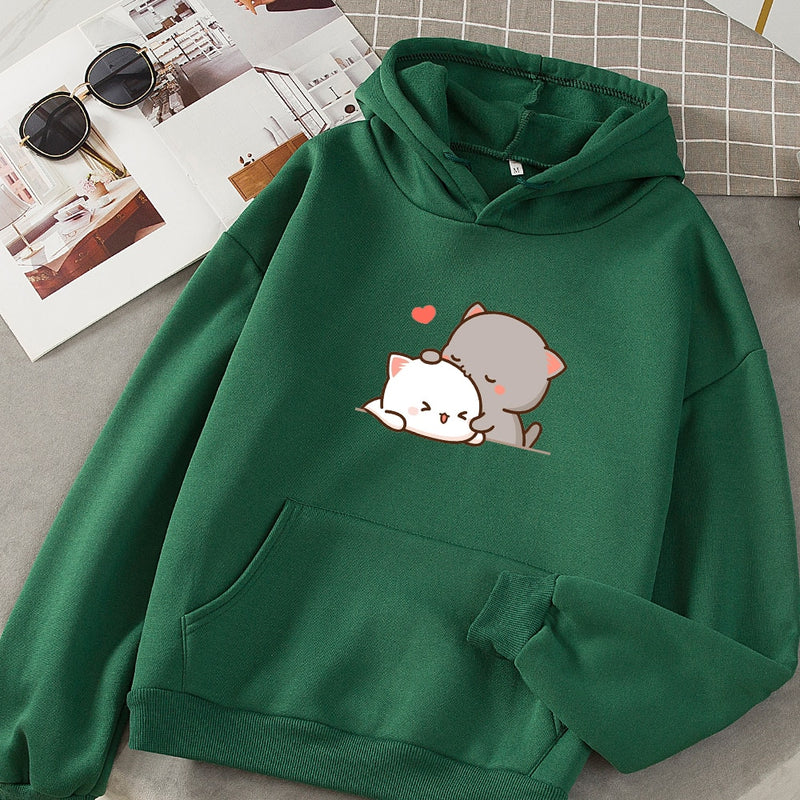 Sudadera con capucha de otoño para mujer, sudadera de moda coreana para mujer, jersey de Anime Kawaii, ropa de calle, sudaderas de talla grande para parejas