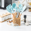 Silicone Cooking Utensils Set Non-stick Spatula Soup Spoon Wooden Handle with Storage Box Kitchen Tools Set Gifts for Mother