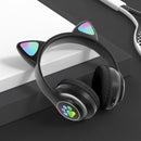 Auriculares inalámbricos con orejas de gato, auriculares Bluetooth 5,0 RGB con cancelación de ruido de graves, auriculares para adultos, niños y niñas, compatible con tarjeta TF y micrófono