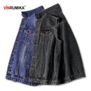 Talla grande 2022 hombres Kpop moda estilo Casual otoño primavera vaquero negro chaleco chaqueta hombre Denim azul algodón chalecos abrigos 5XL 6XL 7XL