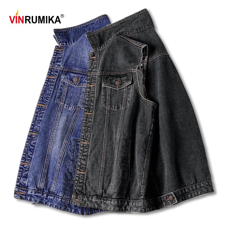 Talla grande 2022 hombres Kpop moda estilo Casual otoño primavera vaquero negro chaleco chaqueta hombre Denim azul algodón chalecos abrigos 5XL 6XL 7XL