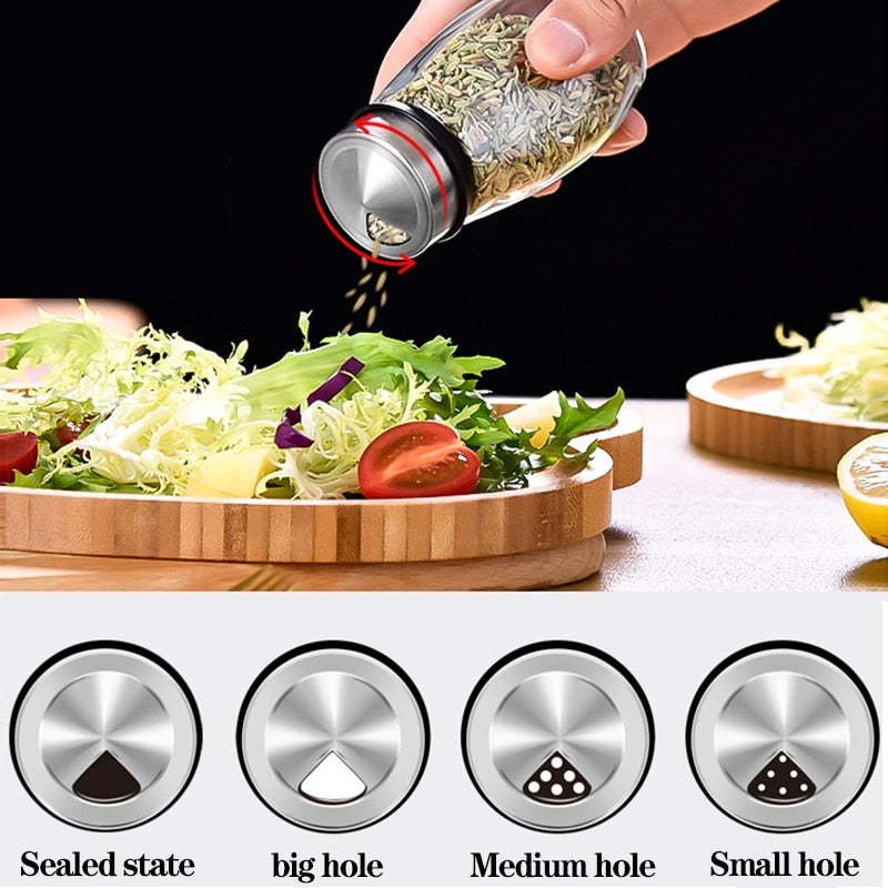 Glass seasoning jar box rotary set  box kitchen salt seasoning jar powder Organizer Revolving Spice Rack Storage Box Glass Bowl