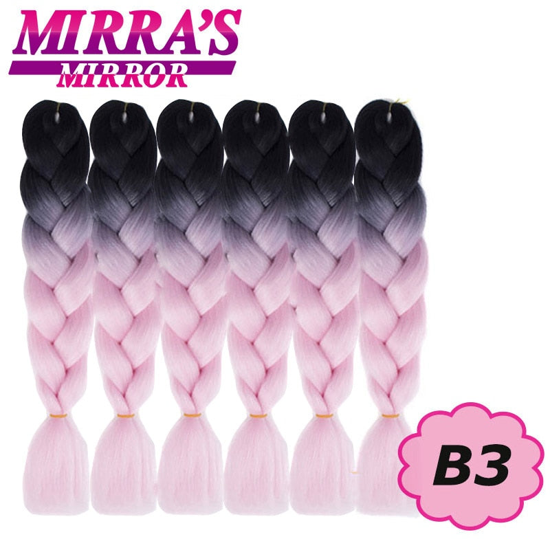 Trenzas Jumbo de 24 pulgadas, cabello sintético para caja trenzada, extensiones de cabello trenzado Ombre, tres tonos, negro, marrón, azul, rosa, espejo de Mirra