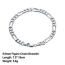 Effie Queen Italy Real 925 Silver Diamond-Cut Figaro Chain Necklace 5mm Wide 40-60cm Long Woman Man Neck Chain Jewelry Gift SC34