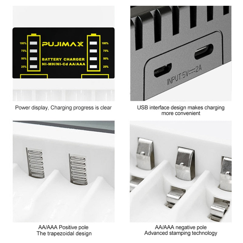 VOXLINK 4-Slot-Akkuladegerät für AAA/AA-Akkus Kurzschlussschutz mit LED-Anzeige Ni-MH/Ni-Cd-Ladegerät