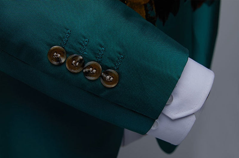 Chaqueta de vestir verde con estampado Floral de lujo para hombre, chal con un botón, solapa, traje de esmoquin para hombre, chaqueta, traje de fiesta de boda para cena