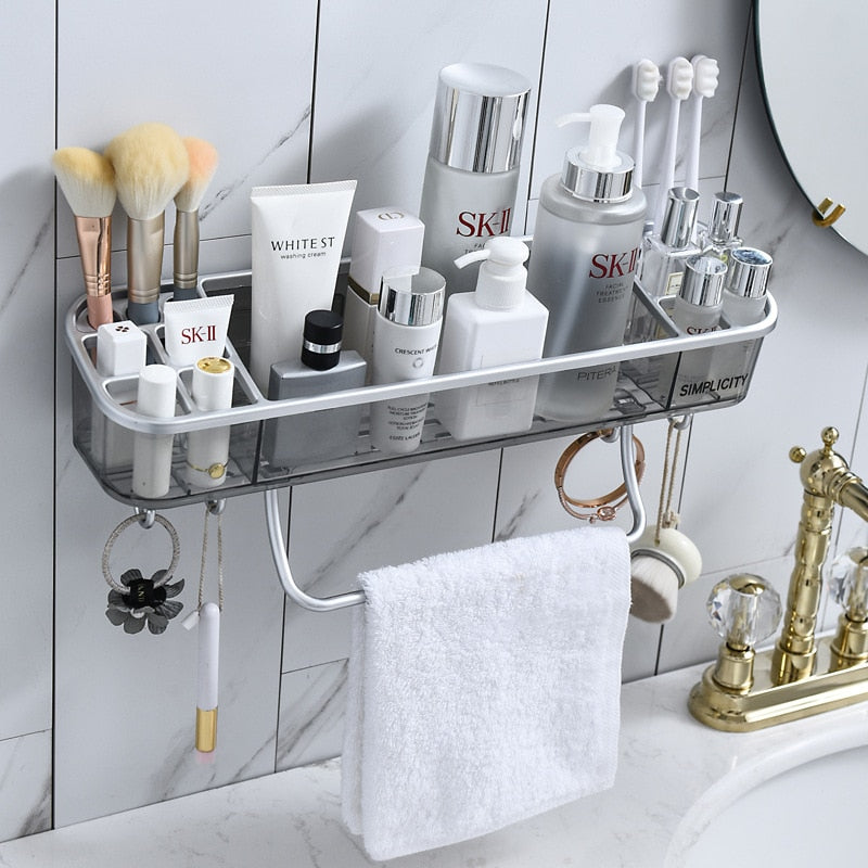 Punch-free Bathroom Shelf Shampoo Cosmetic Towel Storage Rack Organizer Bath Corner Holder Household Items Bathroom Accessories