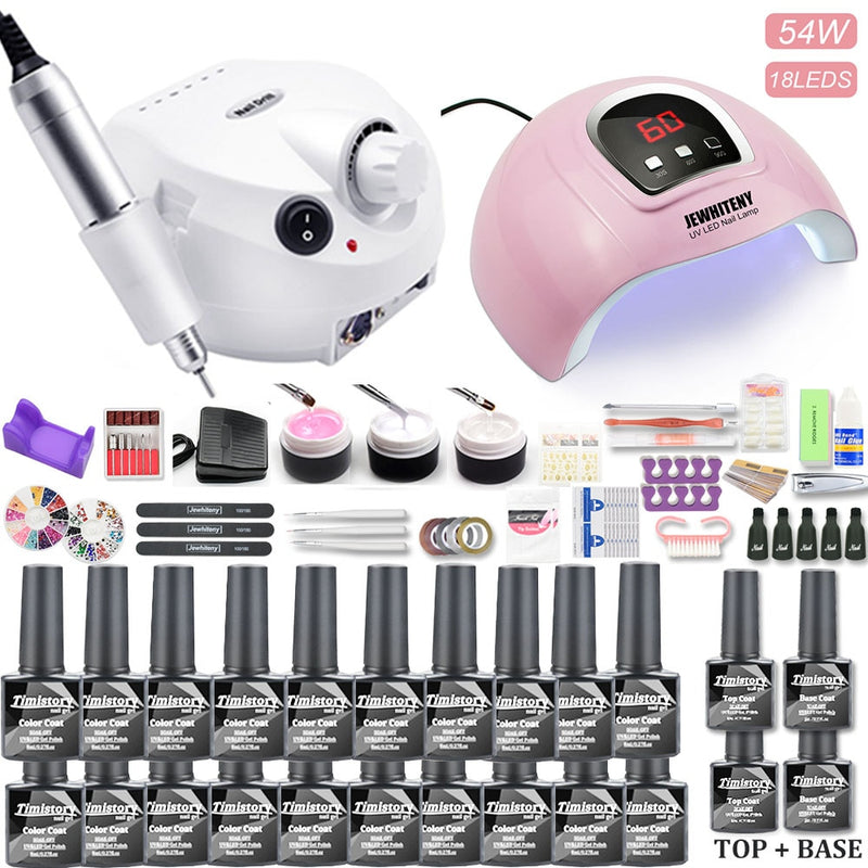 Maniküre-Set mit UV-LED-Nagellampe 120 W / 54 W Nagel-Set 30/20 Farben Gel-Nagellack-Kit-Sets Werkzeugset mit Nagelbohrmaschine