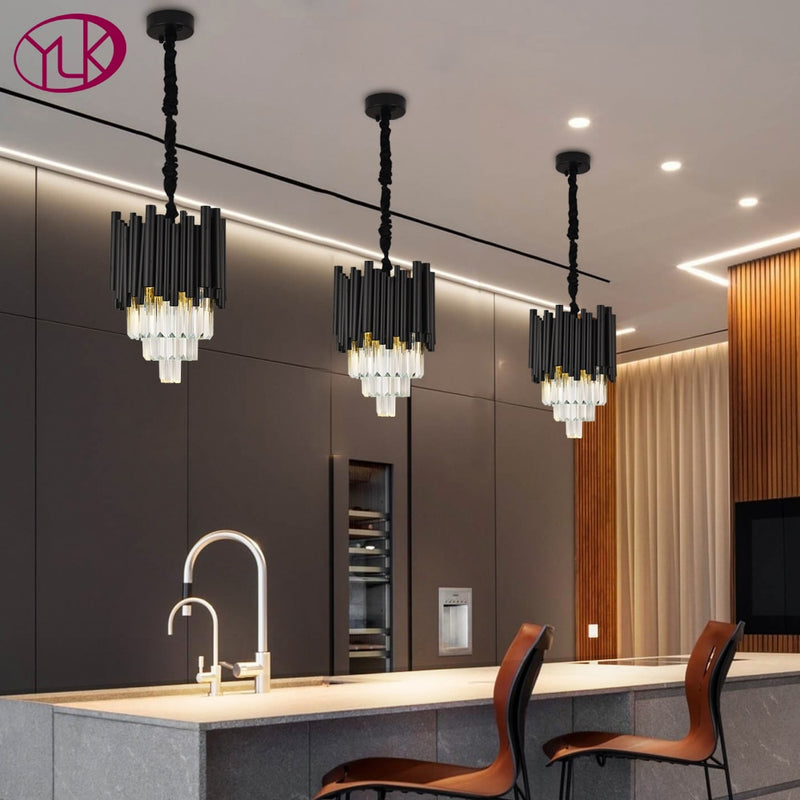 Lámpara de araña negra moderna para comedor, lámpara de cristal colgante de 30cm de diámetro, isla de cocina de lujo, accesorio de iluminación led de cristal