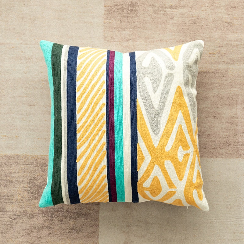 Leaf Cushion Cover Embroidered Abstract Geometric Pillowcase Tassels Fringe Square Pillow Cover 45x45cm/30x50cm Home Decoration