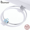 bamoer 925 Sterling Silver Blue Enamel Suitcase Metal Bead fit Women Jewelry Making Original Silver Bracelet DIY Jewelry SCC1377