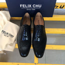 FELIX CHU Classic Wingtip Medallion Brogue Oxford Zapatos de vestir para hombres Cuero genuino Negro Marrón Zapatos de cuero con cordones para hombres