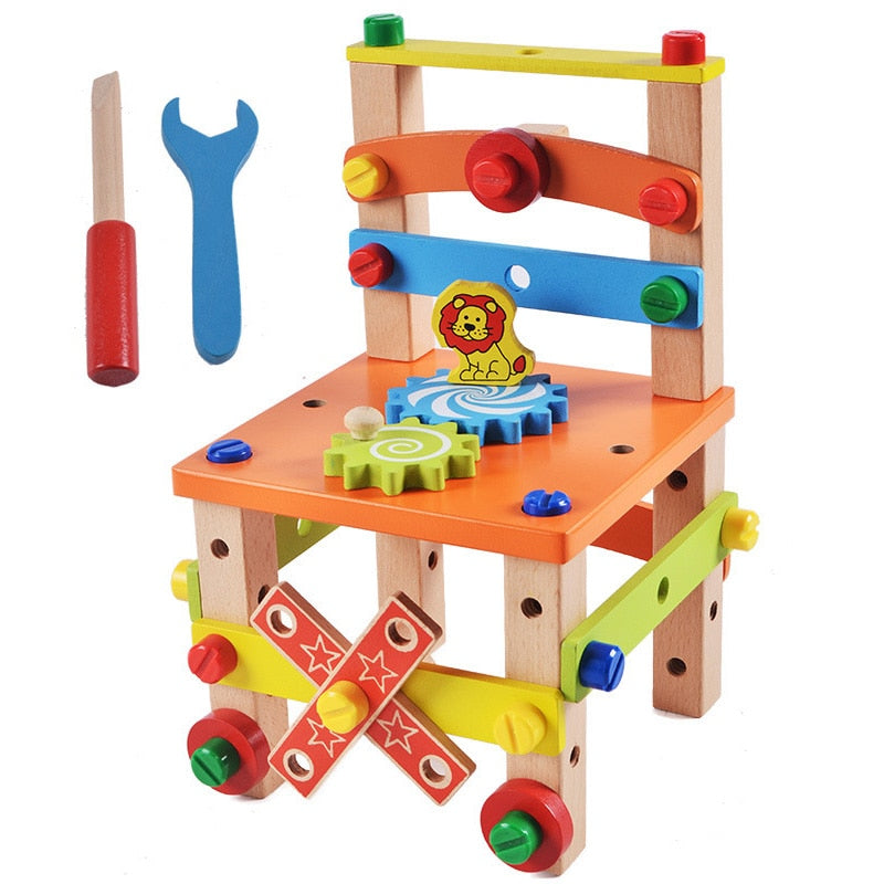 Holzmontagestuhl Montessori Spielzeug Baby Pädagogisches Holzklötze Spielzeug Vorschulkinder Variety Nut Kombinationsstuhlwerkzeug
