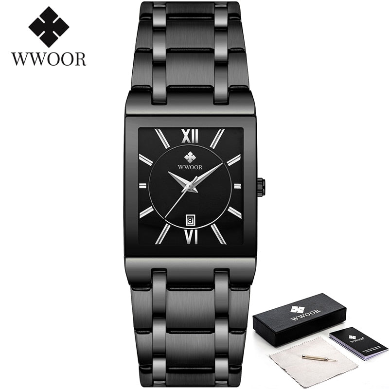 Relogio Masculino WWOOR Gold Watch Men Square Mens Watches Top Brand Luxury Golden Quartz Stainless Steel Waterproof Wrist Watch