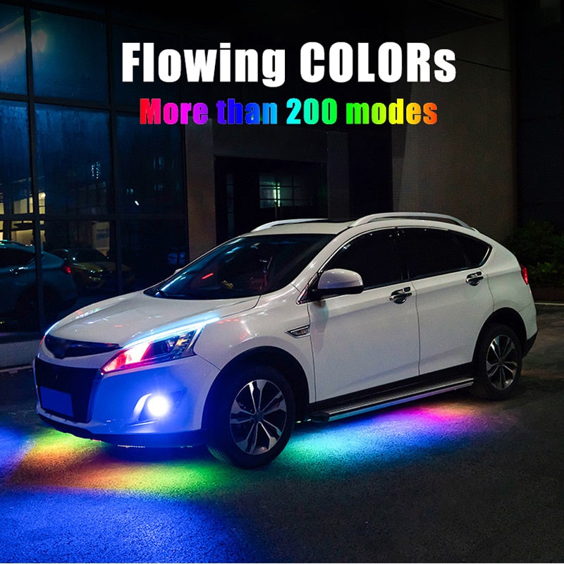 Niscarda 4PCS 12V IP65 App Control RGB LED Strip Under Car 60 90 120cm Tube Underglow Underbody System Neon Light