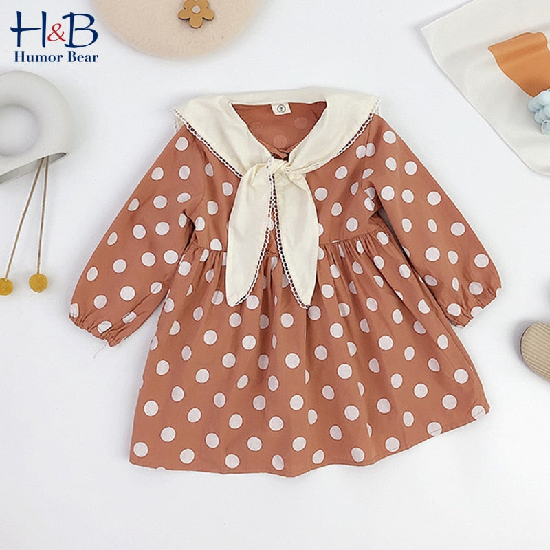 Humor Bear Children Clothing Girls Dress British Style Toddler Autumn Long Sleeve Lapel Buttons Baby Kids Party Girls Dress