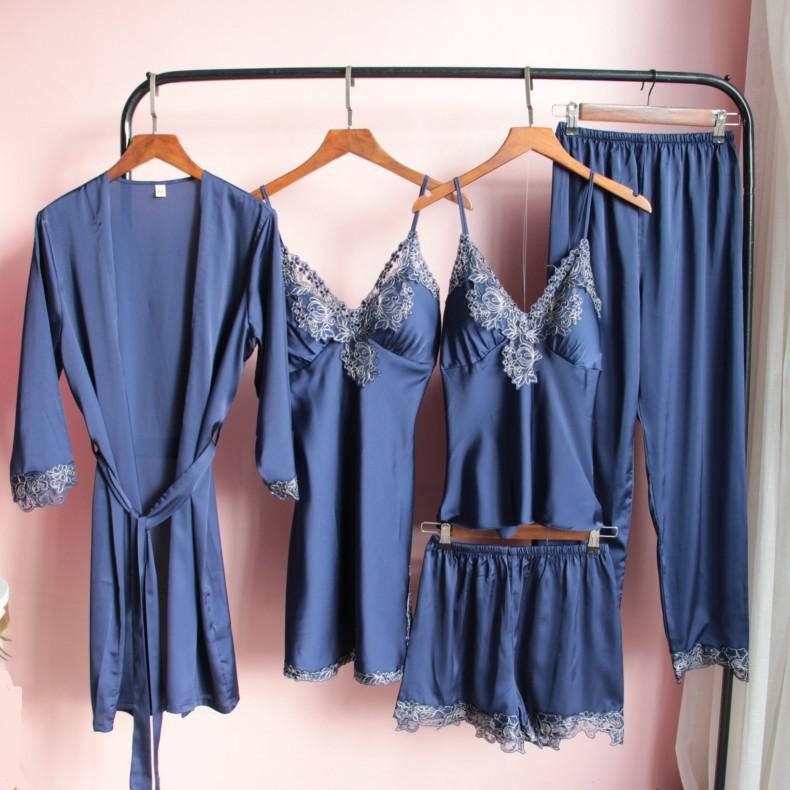 Sexy weiblicher Kimono-Bademantel-Kleid-Satin-Nachthemd-Ausgangskleidung-seidige Spitze-Patchwork-intime Wäsche-Nachthemd-Nachtwäsche