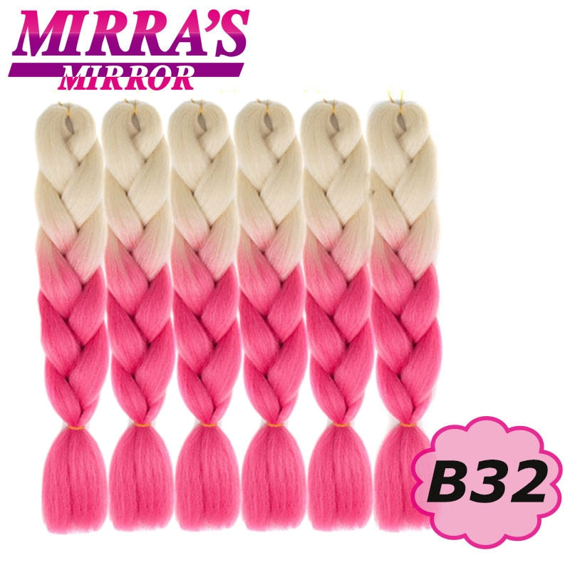 Trenzas Jumbo de 24 pulgadas, cabello sintético para caja trenzada, extensiones de cabello trenzado Ombre, tres tonos, negro, marrón, azul, rosa, espejo de Mirra