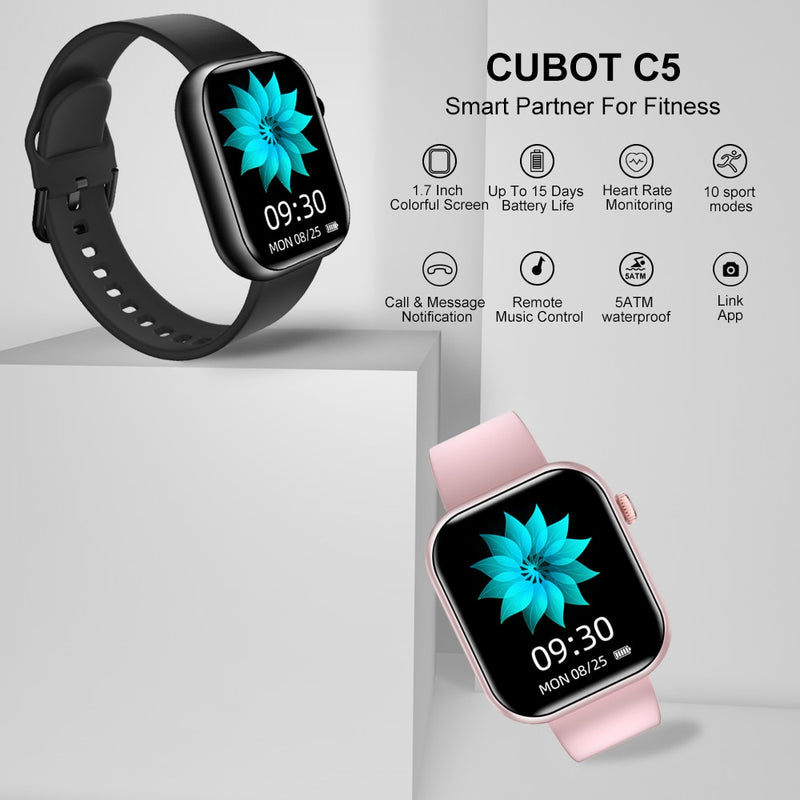 2021 Cubot C5 reloj inteligente mujeres hombres deportes pantalla completamente táctil 5ATM impermeable Monitor de ritmo cardíaco reloj inteligente para IOS Android