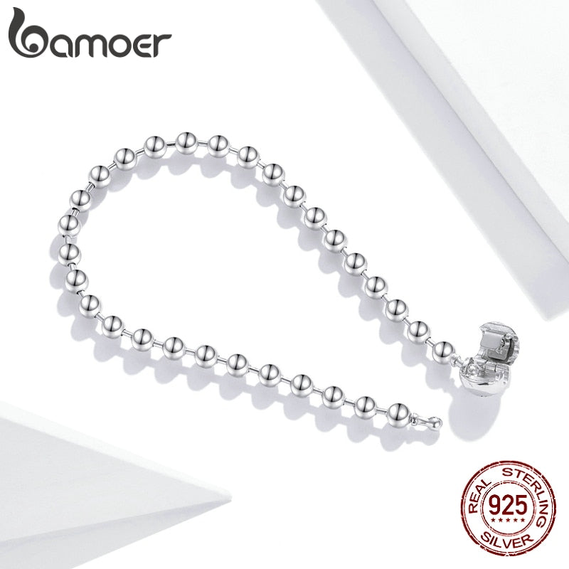 bamoer 925 Sterling Silver Pure Silver Round Bead Bracelet Forever Love Chain Women Fashion Basic Bracelets SCB208