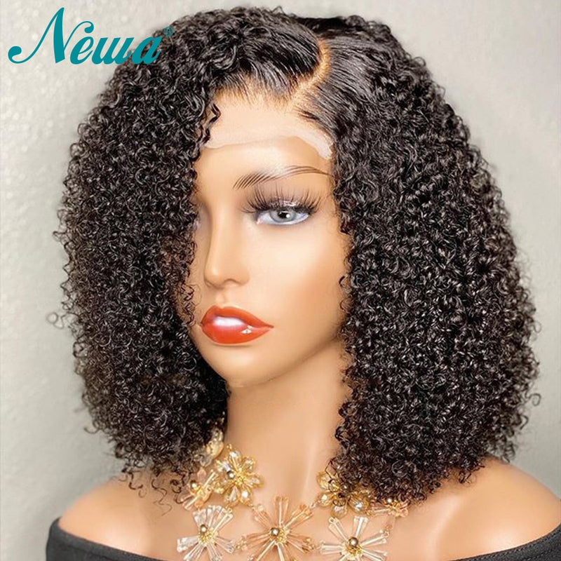 10A Newa Short Bob Wig Ombre Curly Human Hair Wig Pre Plucked 13x6 Brazilian Lace Front Wig Highlight 4x4 Closure Wigs For Women