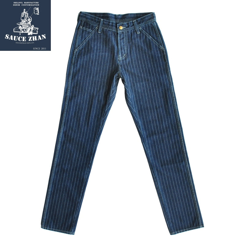 Saucezhan Jeans a rayas Hombres Vintage Hombres Jeans Overol de mezclilla Hombres Jeans American Railroad Work Pantalones Overoles jeans Slim Fit