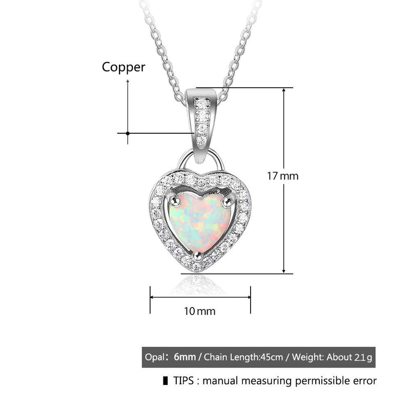 Silver Color Necklaces Heart Shape White Pink Blue Opal Necklaces &amp; Pendants with Cubic Zirconia Fashion Jewelry Gift  for Women