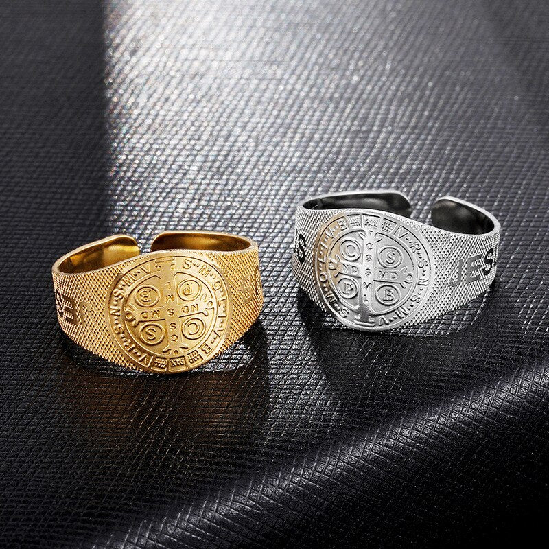 Gold Silver Plated Religion Cross Rings for Women Men 316L Stainless Steel Open Adjustable Rings Fashion Jewelry Gift 2022