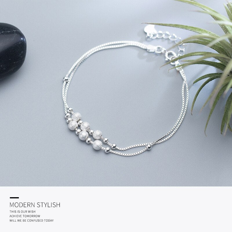 Moda Modian, cadena de caja doble para mujer, bola esmerilada y cuentas ligeras, pulsera de plata de ley 925, joyería fina, diseño 2020