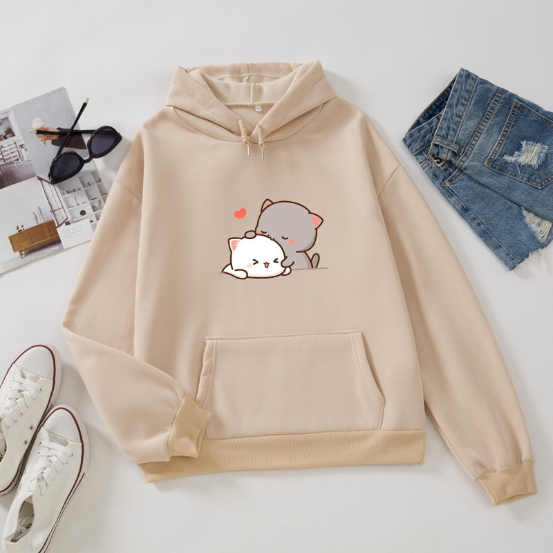 Sudadera con capucha de otoño para mujer, sudadera de moda coreana para mujer, jersey de Anime Kawaii, ropa de calle, sudaderas de talla grande para parejas