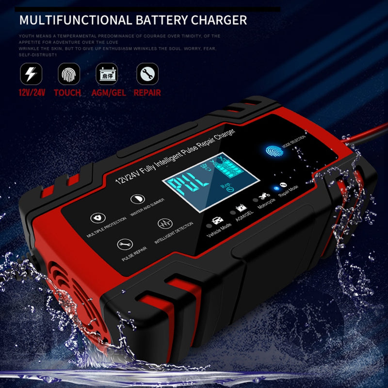 Autobatterie-Ladegerät 12V 8A/2A Impulsreparatur LCD-Ladegerät für Auto-Motorrad-Blei-Säure-Batterie-Gel-Nass-Trocken-Blei-Schnellladung