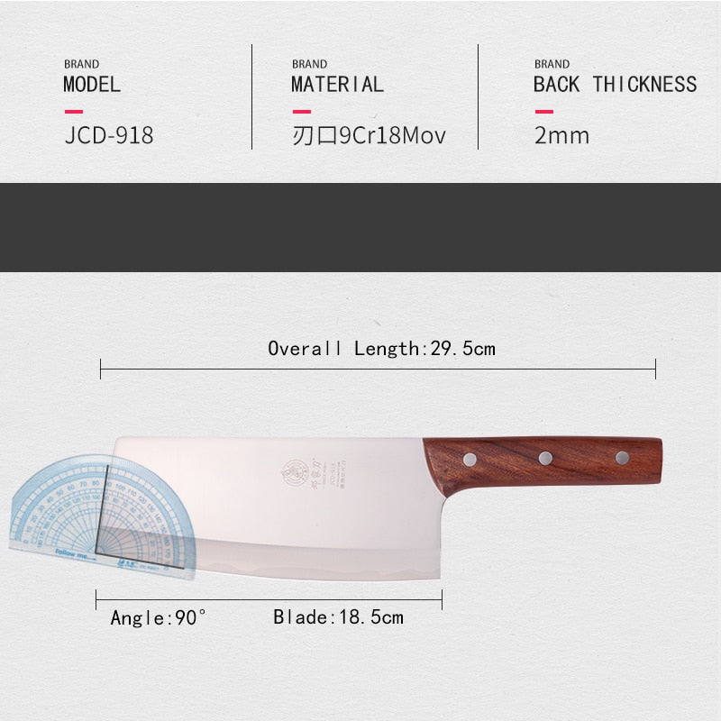 DENGJIA 9Cr18Mov Steel Mahogany Handle Chinese High Quality Chef Knife Handmade Vegetable and Meat Stainless Kitchen Knives