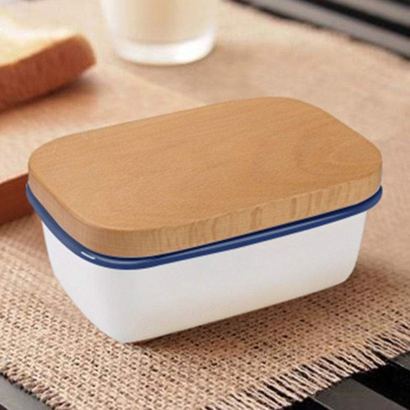 Butter Box Dishes Enamel Butter Container Plates Tray With Wooden Lid Cover Black High Quality White Storage Box High Quality