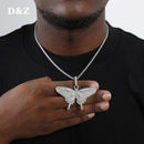 D&Z New Full Iced Out Butterfly Wings Pendant Necklace Solid Back Pendant Gold Silver Color Hip Hop Charm Chain Jewelry