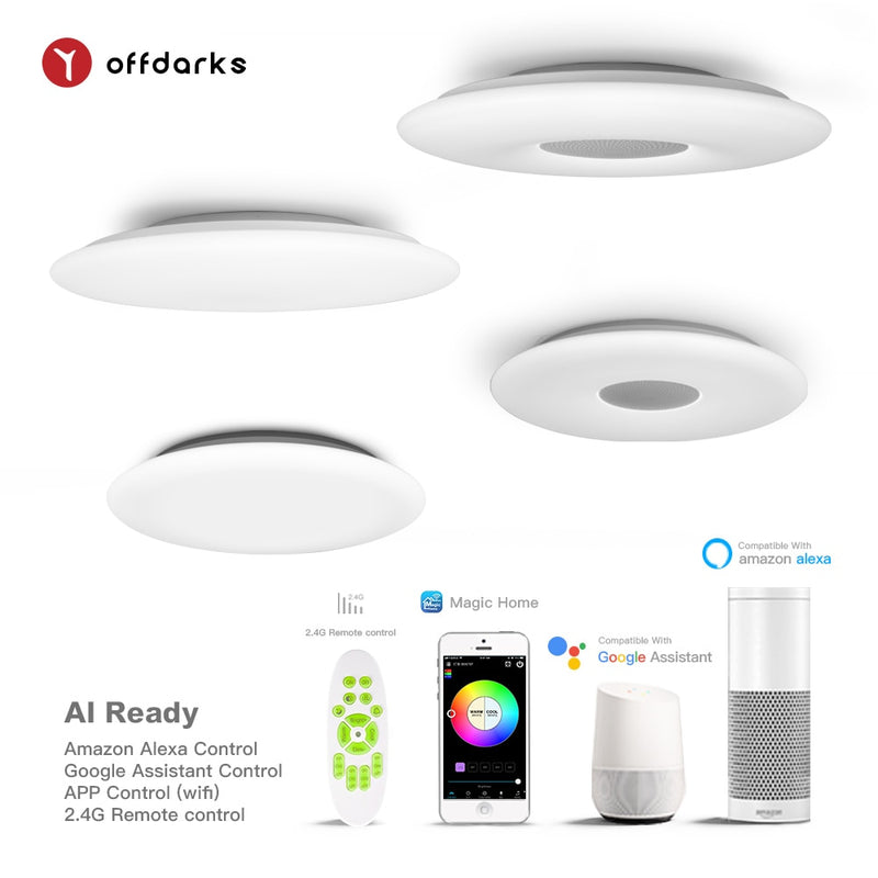 OFFDARKS, luces de techo LED inteligentes, WIFI, Control de voz, Control de aplicación, atenuación RGB, Altavoz Bluetooth, lámpara de techo, cocina, sala de estar