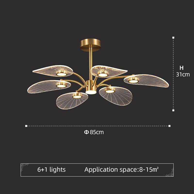 WOSHITU LED Ceiling Lamp Nordic Copper Chandeliers for Bedroom Living Room Lotus Leaf Shape Design Home Decor Lighting Fixture