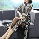 2019 autumn new mesh round neck seven-point sleeve stitching autumn and winter dress female