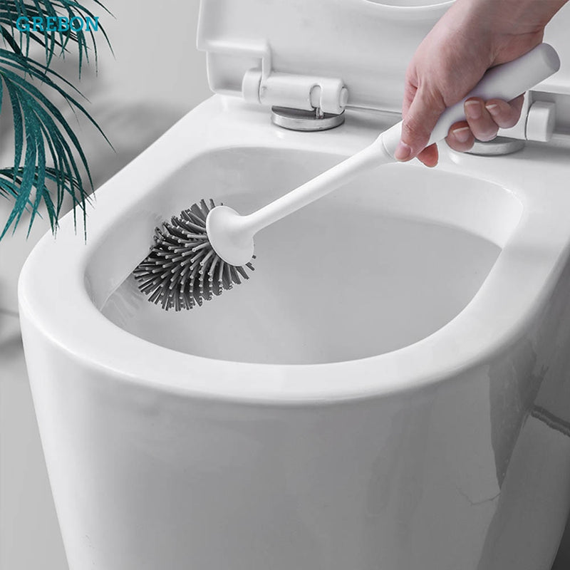 Portaescobillas de baño de autolimpieza, juego de herramientas de baño, accesorios universales de silicona para Wc, mango largo suave negro para el hogar