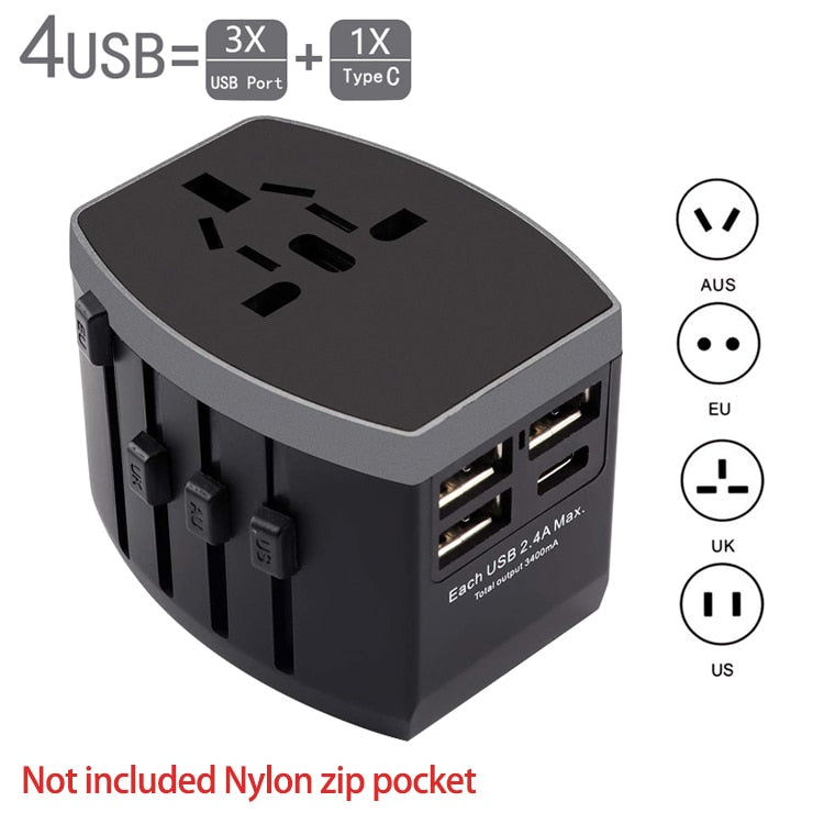 Adaptador de viaje Rdxone Adaptador de corriente universal internacional Todo en uno con 5 USB Cargador de pared mundial para Reino Unido / UE / EE. UU. / Asia