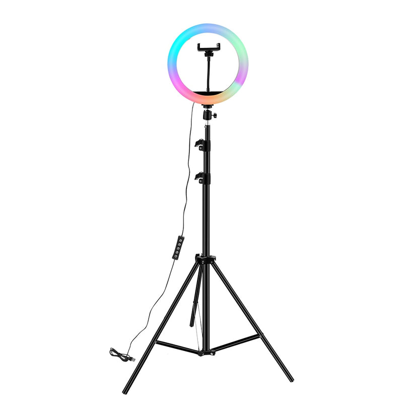 Anillo de luz RGB02 de 10 pulgadas, 26cm, 33cm, 20cm, luz LED arcoíris con soporte para trípode, juego RGB regulable de 1,6 M para vídeo corto, YouTube en vivo