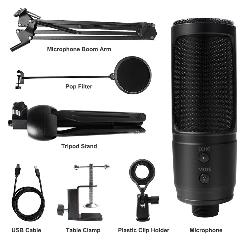 Micrófono profesional para PC con botón de silencio con cancelación de ruido, micrófono condensador de estudio de escritorio USB para PS4, grabación de juegos, YouTube