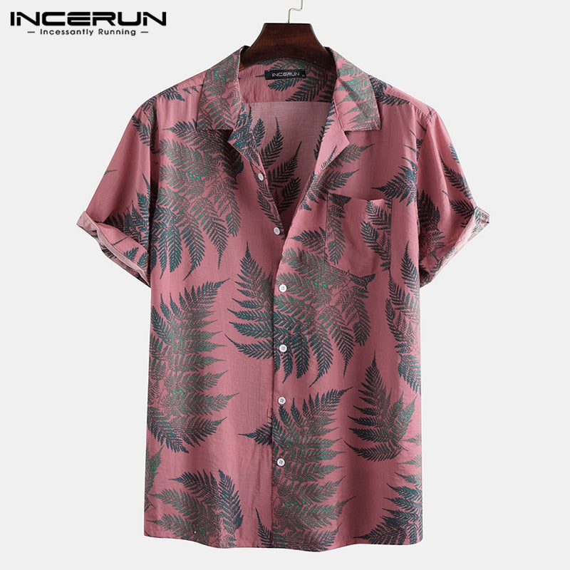 Printing Men Hawaiian Shirt Tropical Short Sleeve Vacation 2022 Lapel Button Male Beach Shirts Casual Streetwear Camisa INCERUN