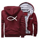 2022 Winter Mens Thick Sweatshirt Christian JESUS fish Hoodies  Brand Zipper Jacket Warm Fleece Thicken Coat Casual Streetwear