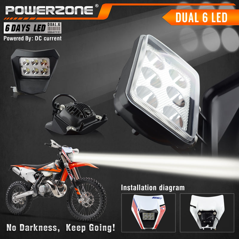 PowerZone Motorcycle LED Headlight Headlamp Head Light Supermoto Fairing For KTM EXC SXF MX Dirt Bike Enduro LED Headlight