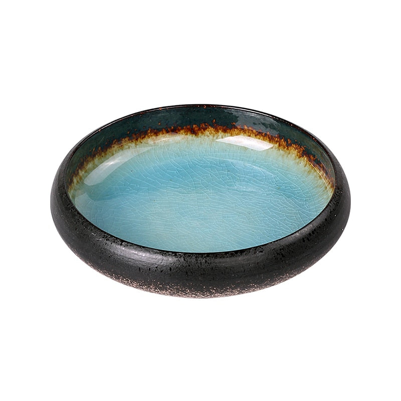 1Pcs KINGLANG Creative Kiln Ice Split Glaze Ceramic Plate Japanese Sushi Sashimi Plate Dish Salad Plate