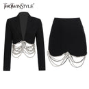TWOTWINSTYLE Casual Patchwork Chain Two Piece Set Women Notched Long Sleeve Blazer Temperament Skirts Women's Set Spring Style