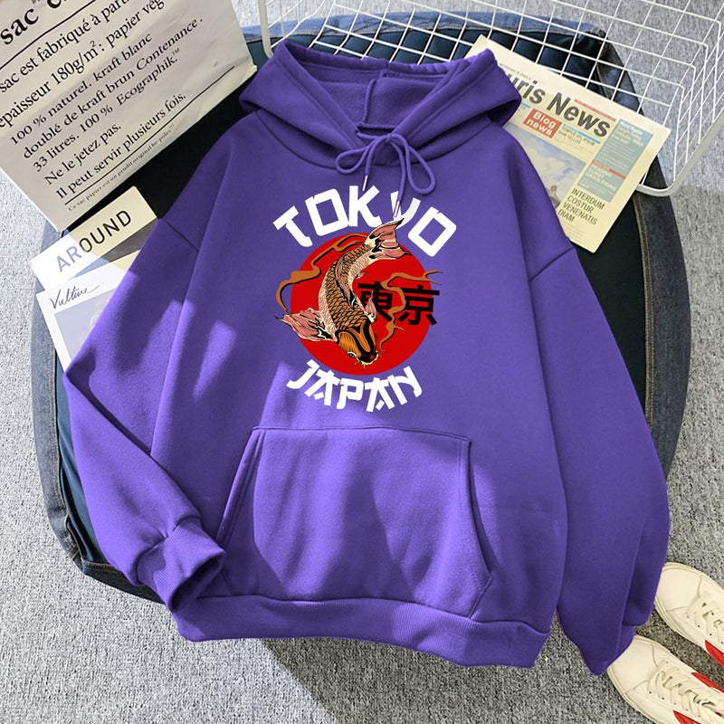 Sudadera con capucha japonesa Tokyo Koi estampado otoño polar hombre pulóver de gran tamaño coreano hombres Sudadera con capucha calle moda hombre sudaderas con capucha