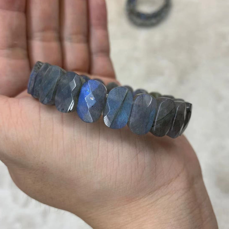 Pulsera de cuentas de piedra de labradorita de arcoíris azul A +++, brazalete de piedra natural con ojo de gato para mujer y hombre